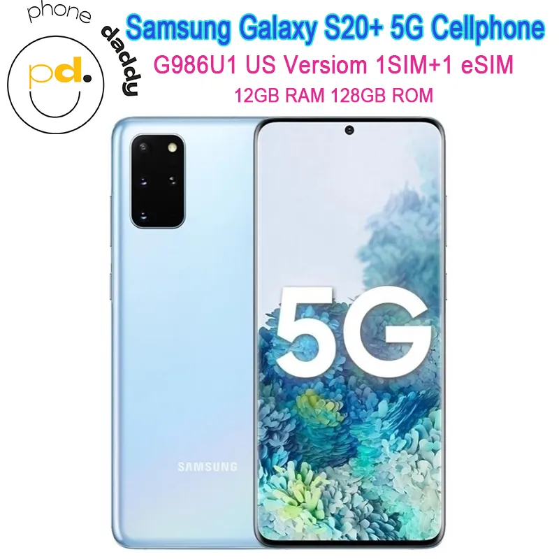 Оригинальный Samsung Galaxy S20+ Plus 5G G986U1 Разблокированный мобильный телефон 6,7 "Snapdragon 865 Octa Core 108MP40MP 12 ГБ ОЗУ 128 ГБ Mobilephone
