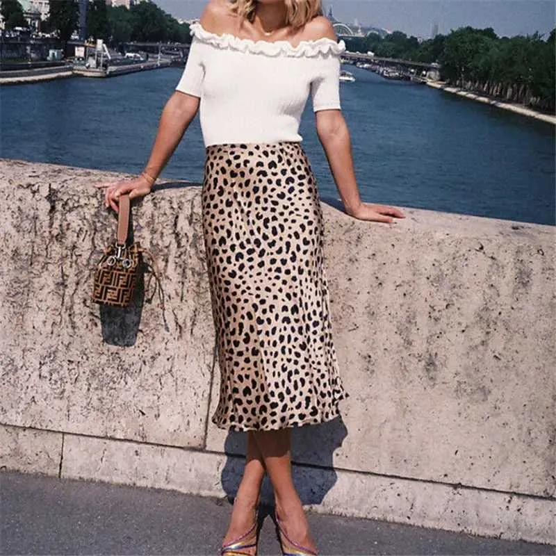 Stunning Leopard Print Midi Skirt High Waisted Realization Wholesale From Shopew 14.66 DHgate.Com