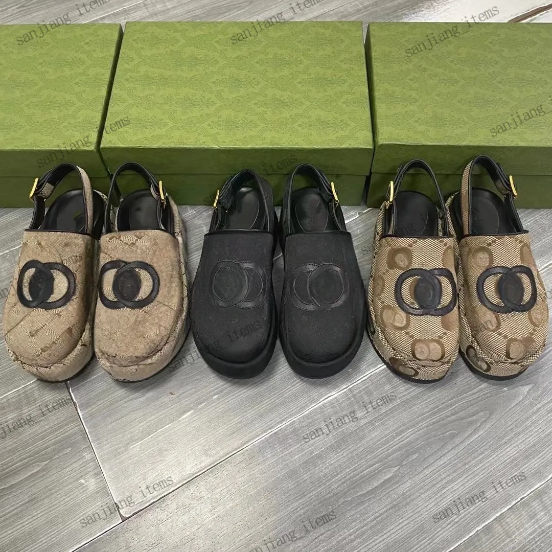 Designer feminino G Slippers Canvas Sandal Slingbacks Summer Shoes Sapates Plataforma Slides Black Beige Jacquard