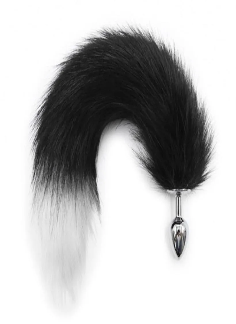 25 cm de diamètre de diamètre Cosplay Fox Tail SexspielZEug Anal plug Toy 41cm Longueur Black Blanc Femme Dog Cat Tail Dildo3582748