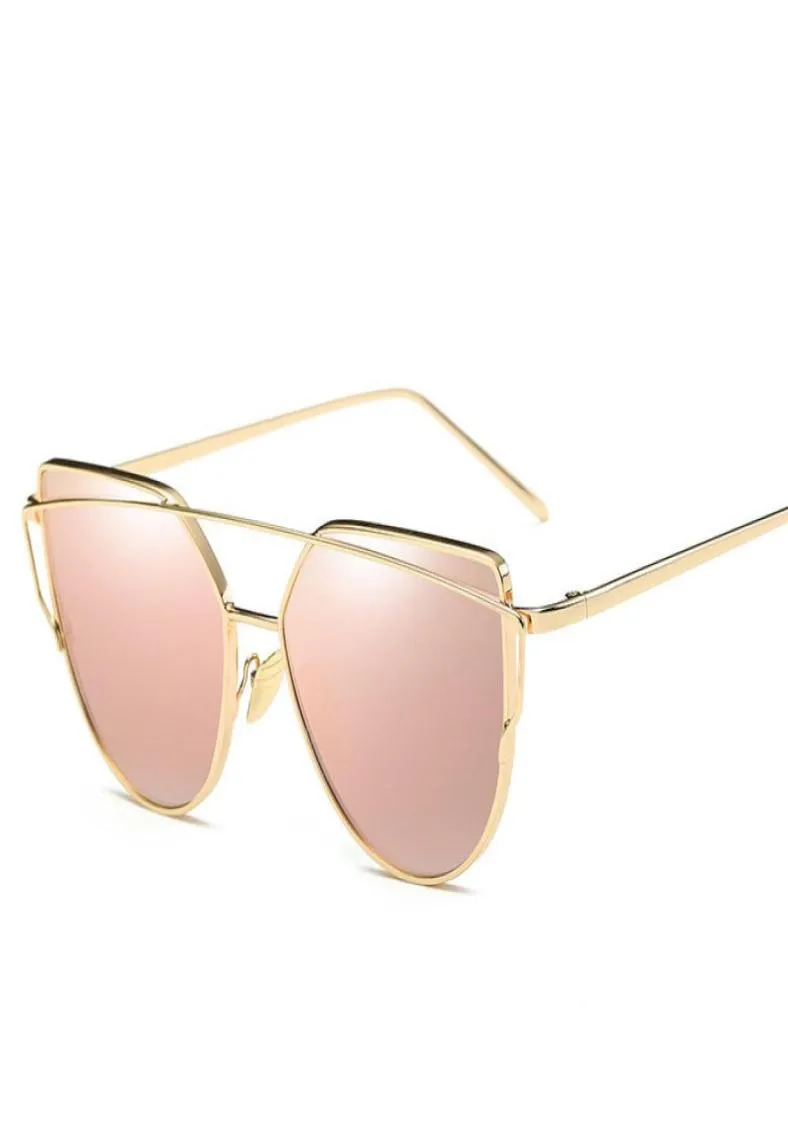Kedi Göz Güneş Gözlüğü 2017 Yeni Marka Tasarım Aynası Düz ​​Gül Altın Vintage Cateye Moda Güneş Gözlükleri Lady Eyewear UV4009713869