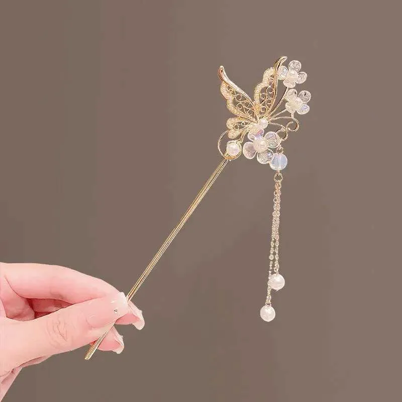 Andra Vanika Vintage Chinese Style Hair Stick Tassels Pearls Hairpins Elegant Butterfly Flower Hair Pins Clip Summer Accessories Gifts