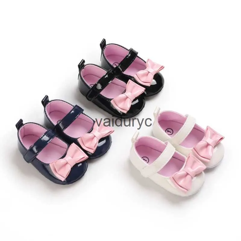 Erste Wanderer Neue 0-18 Monate Neugeborenes Mädchen Pink Kahaki weiße Pu Leder Prinzessin Schuhe Bowknot H240506