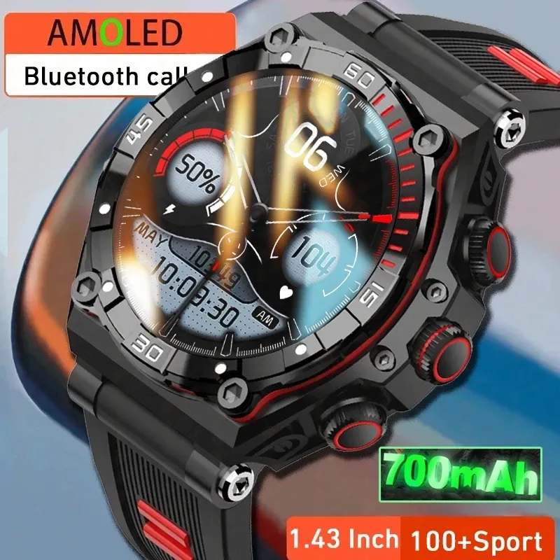 Montres Amoled Bluetooth Call Smart Watch Men 1.43 pouces 466 * 466 Résolution HD 700mAh Grande batterie IP68 Sport imperméable Smartwatch Man
