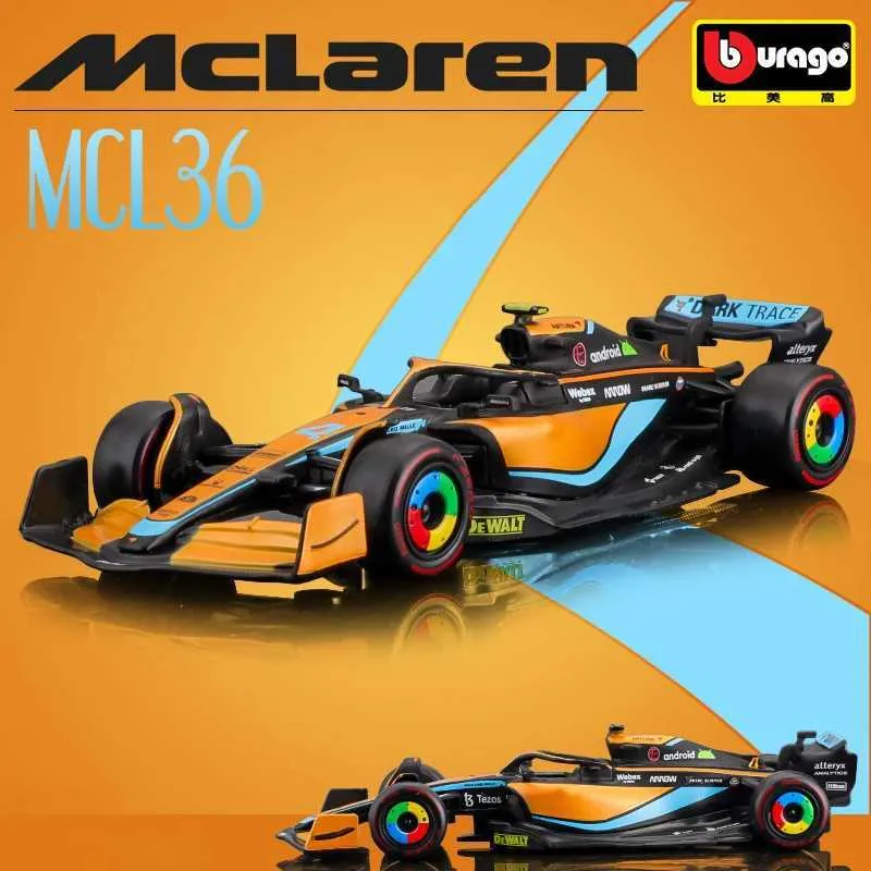 다이 캐스트 모델 자동차 Bburago 1 43 2022 #4 Lando Norris F1 McLaren Mcl36 #3 Daniel Ricciard Alloy Luxury Car Diecast Car Model Toyl2405