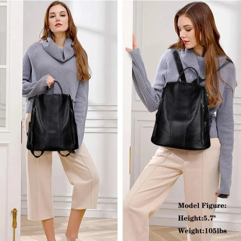 Schooltassen in zacht echt leren vrouwen reizen Backack Antitheft Antitheft Rucksack Fashion Ladies Shoulder Bag vrouwelijke rugzakken