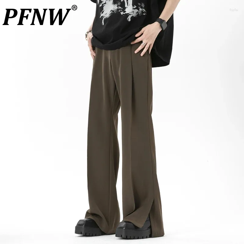 Pantalon masculin Pfnw Casual 2024 Summer Loose Coréen Style Straight-leg Color Color High Street Pantaux Slit Bottoms 28W3223