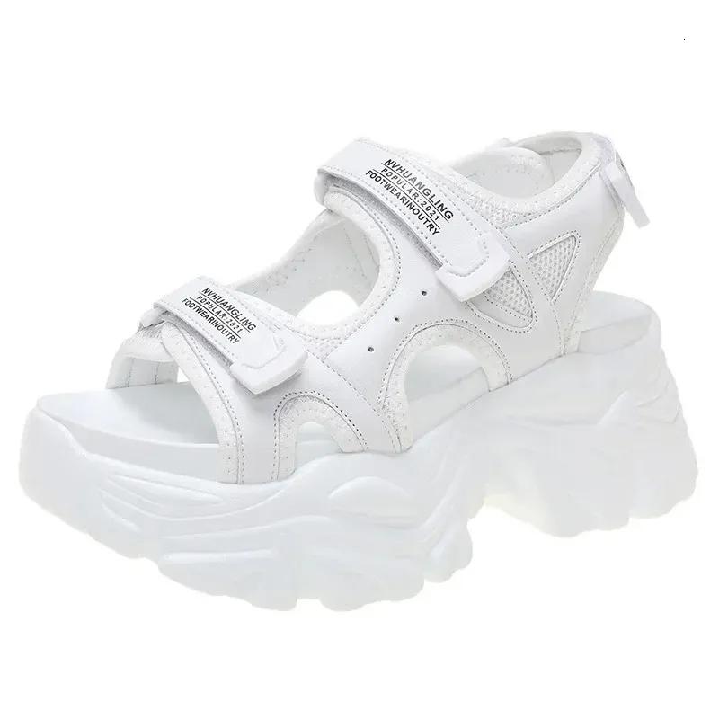 Fujin 8cm kvinnor sandaler plattform tjock sule chunky skor ins casual sommar beige svart bekväm 240429