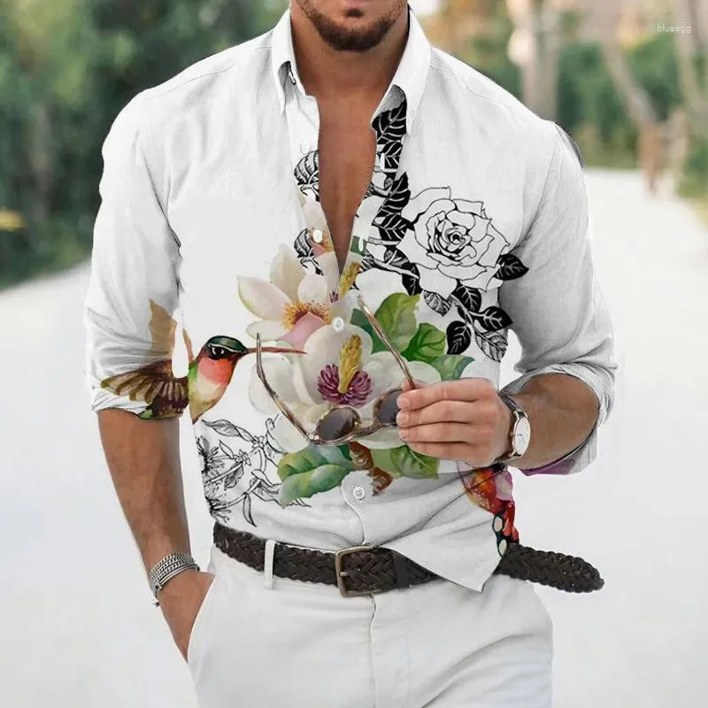 Chemises décontractées masculines 2024 Luxury Hawaiian Butterfly Shirt 3D PEINTURE IMPRIMÉ STYLE LONG LONGES LONGES PLUS TIAUX TOPS TEE HOMME