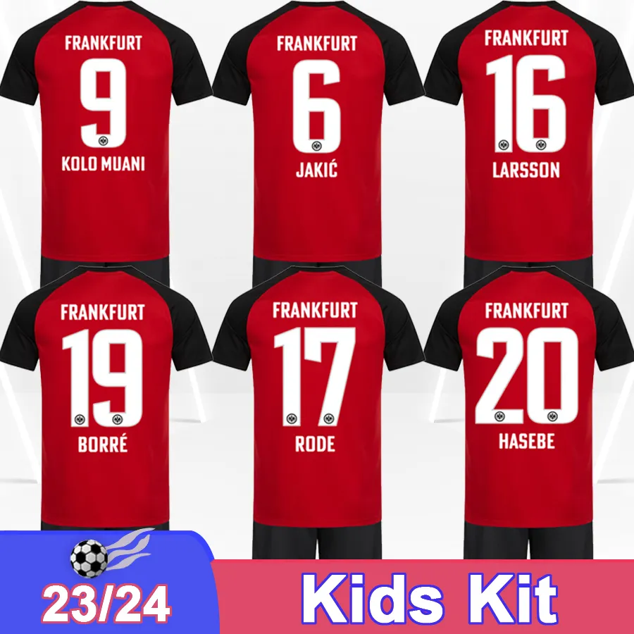 2023 24 Eintracht Maglie da calcio di Francoforte da uomo Lenz Alario Kolo Muani Koch Borre Skhiri Home Red Black Child Shirts Daifort