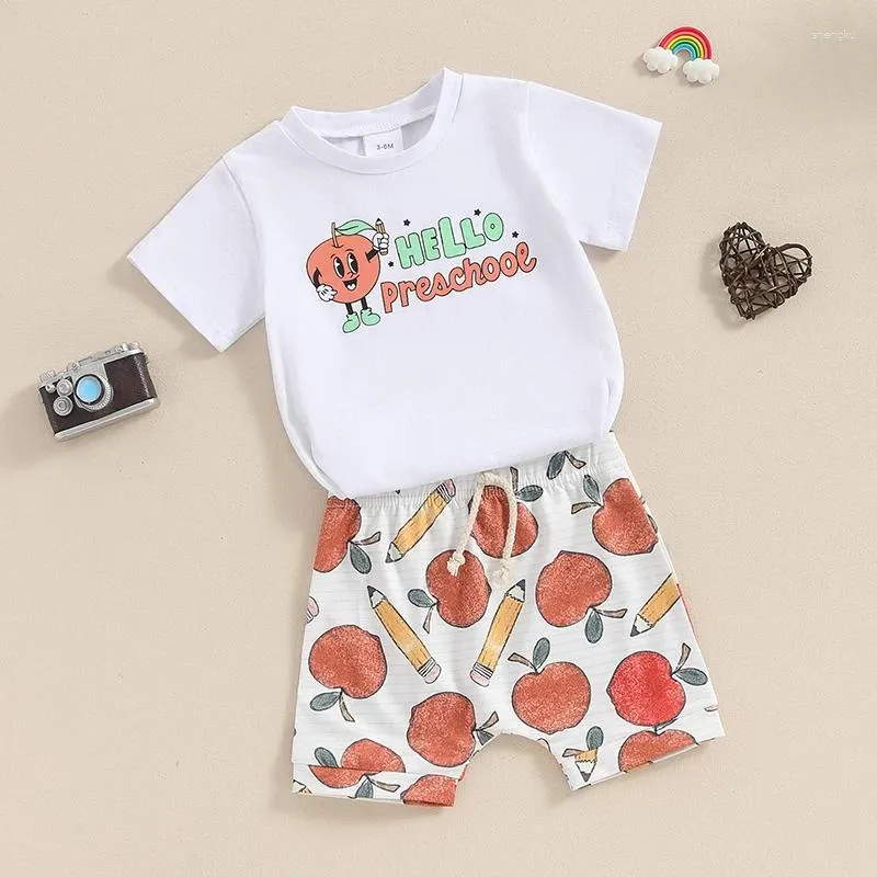 Kläder sätter barn pojkar shorts sätter kort ärm bokstäver tryck t-shirt med fruktkrita