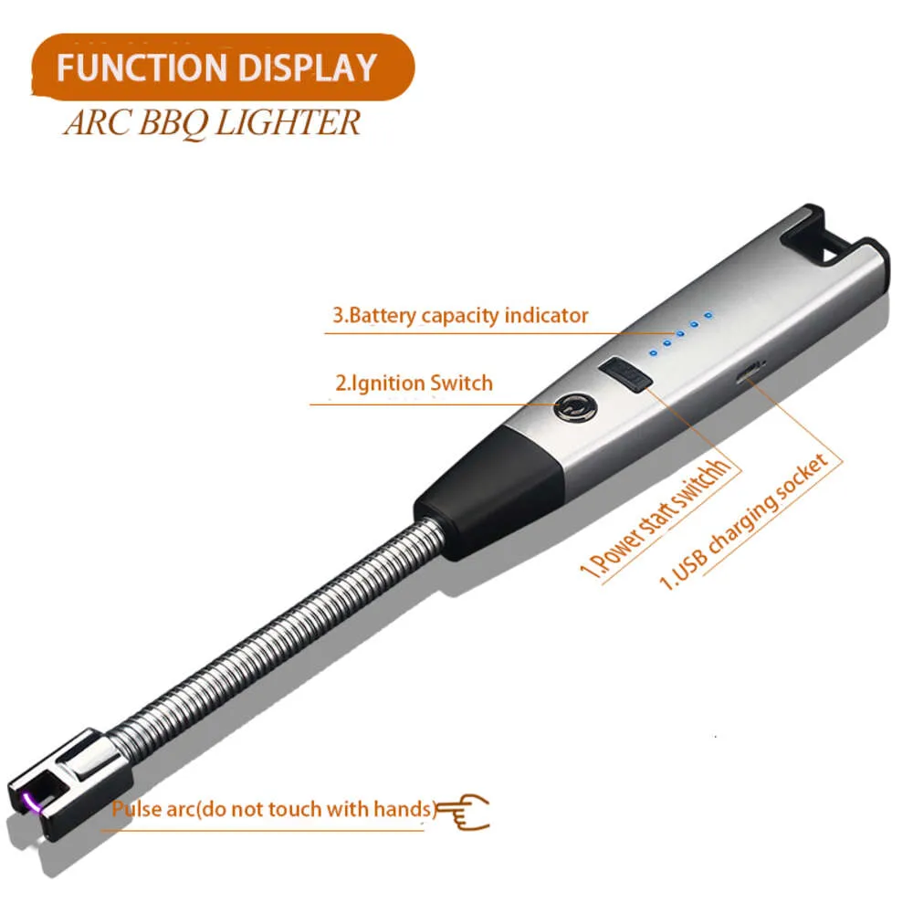 New Flameless Windproof Safe Kitchen Rechargeable Ignition Display Power USB Arc Lighter BBQ Flameless Candle Lighter