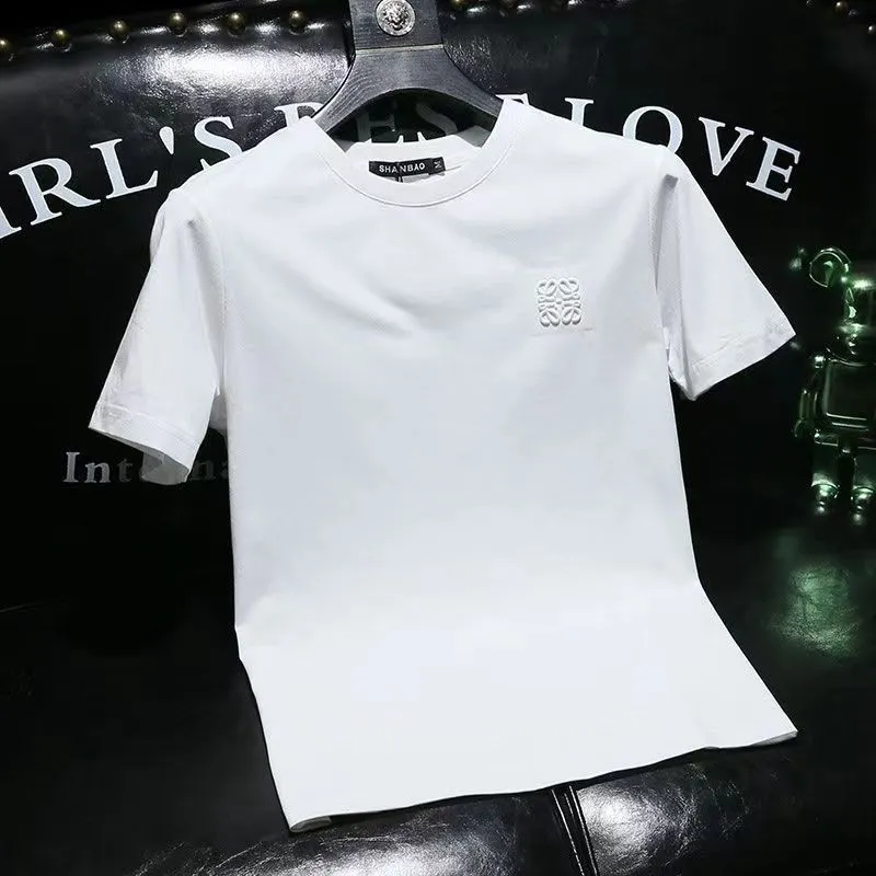 2024 Summer New Trendy Slim Fit Round Neck Men's Short sleeved T-shirt Trendy Brand Pure White Casual Half sleeved Men's T-shirt