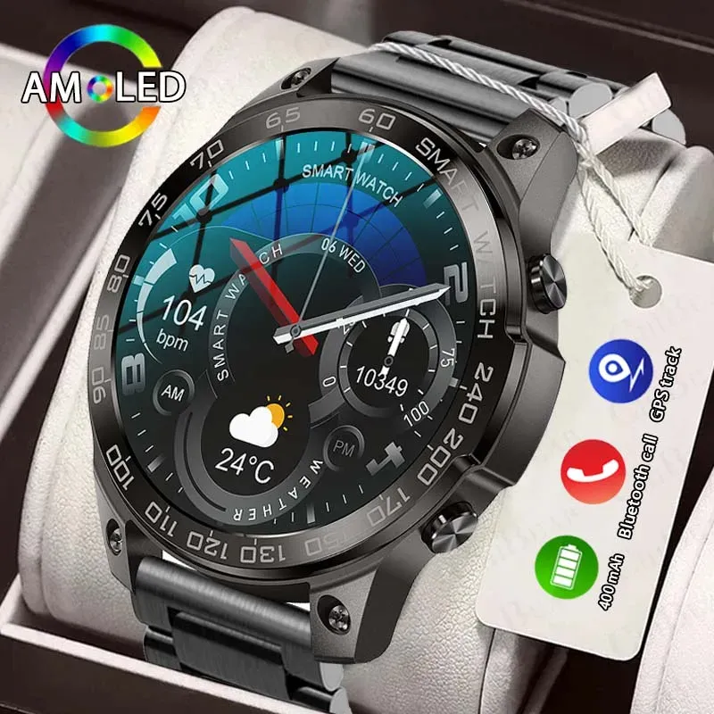 Watches 2024New AMOLED SMART WACK MEN SCREEN alltid visar tid AMOLED 466*466 HD -skärm IP68 Vattentät HD Bluetooth Call Smartwatch Man