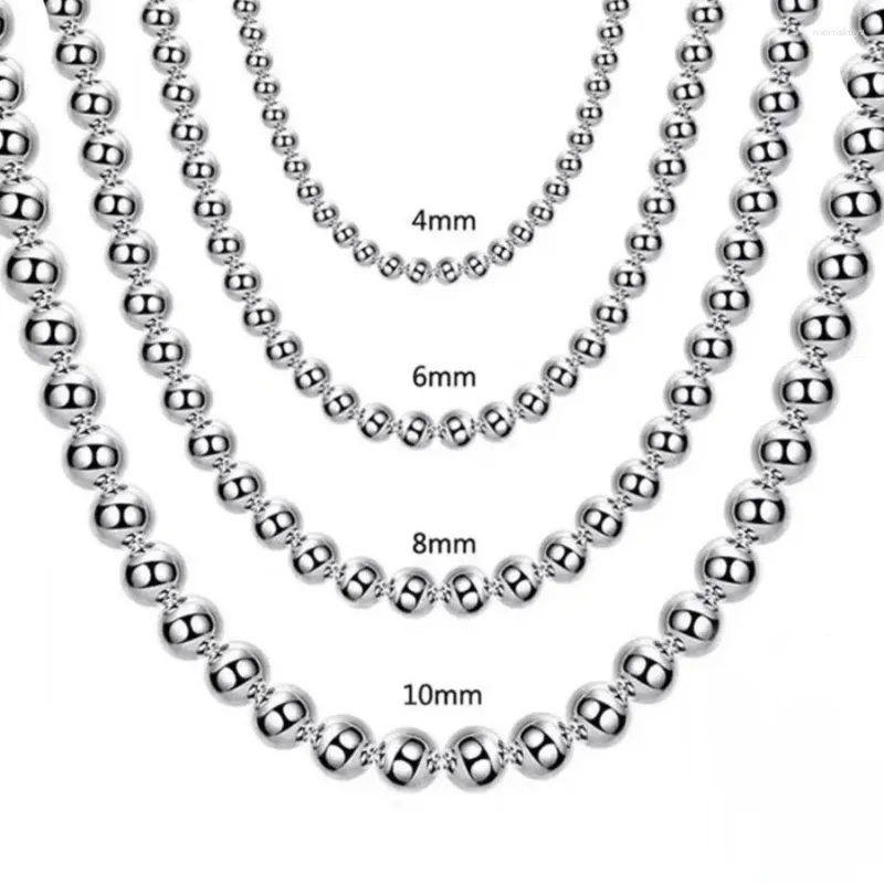 Catene designer di lusso 925 argento sterling da 4 mm/6 mm/8 mm/10 mm perle lisce Collana a catena a sfera per donne Regalo per le gioielli di moda