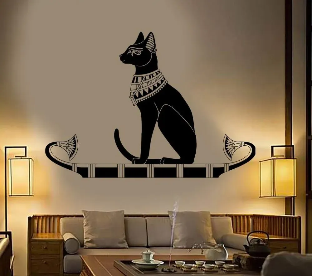 Stickers wanddecoratie dierwand sticker stickers slaapkamer decor oud Egypte Egyptische kattenposter vinylkunst verwijderbare muurschildering d542