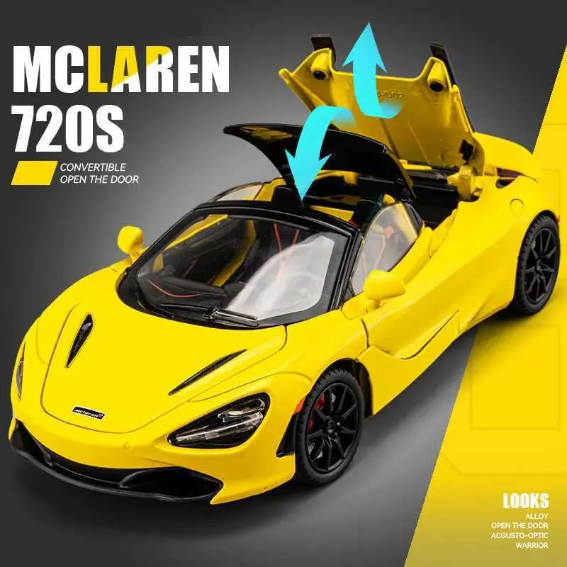 Modelo Diecast Cars 1 24 McLaren 720s Ligado Modelo de Carro de Racing Die Cast Metal Racing Modelo de carro simulado e iluminação série Childrens Toy Giftsl2405