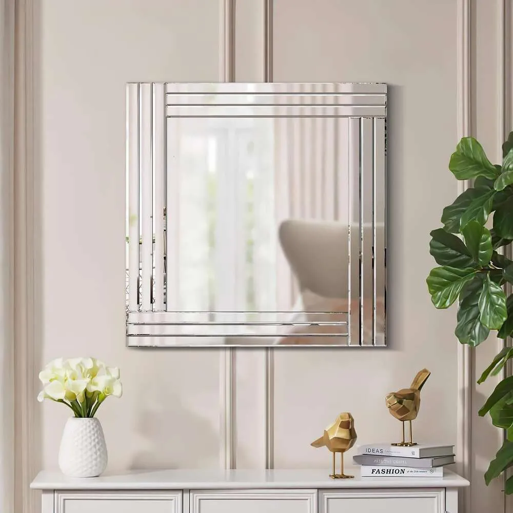 Prachtige 35x24 zilveren decoratieve spiegel voor muur, slaapkamer, badkamer, woonkamer en eetkamer - Elegant Home Decor Accent Piece