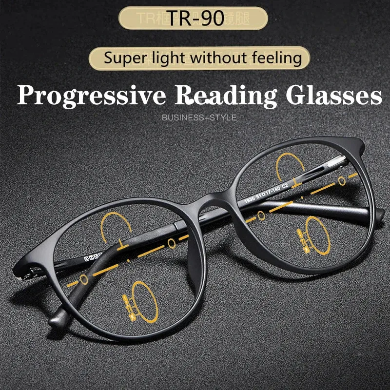 Ultralight TR90 Gases de lectura progresiva multifocal Hombres Mujeres Anti Azul Rayo Gafas Presbyópicas Round Eyeglass 240416