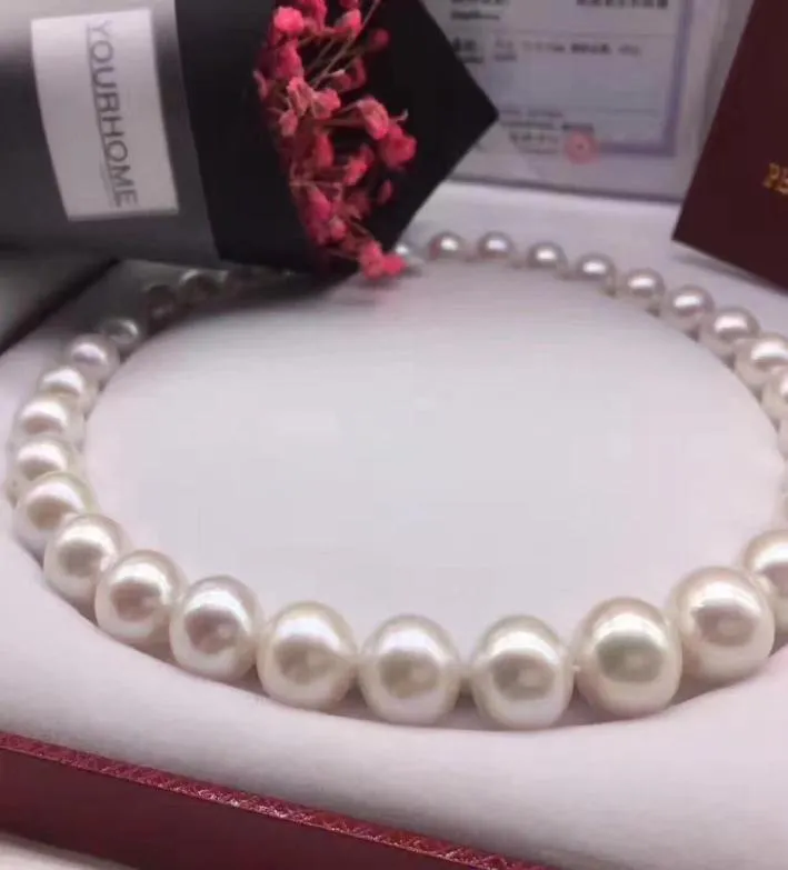 Fine Pearls Biżuteria Wspaniała 1114 mm Morze Południowe okrągły biały naszyjnik perłowy 14K2988136
