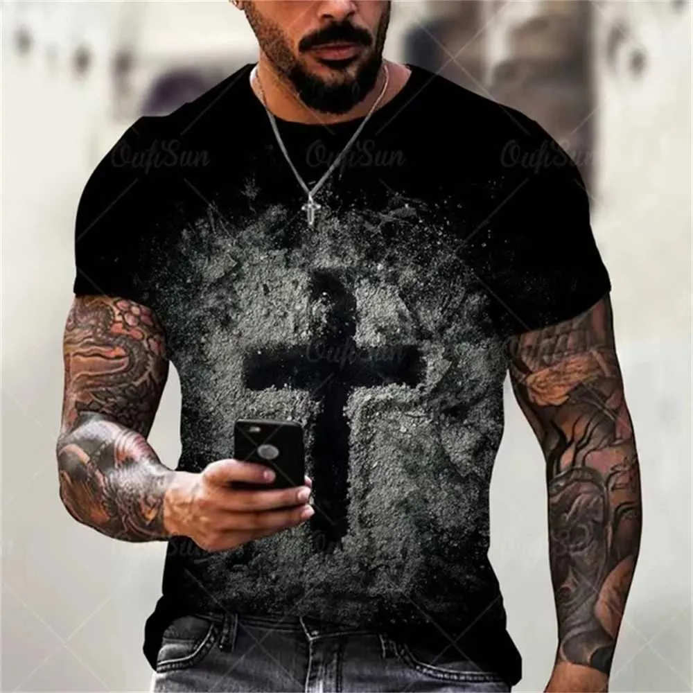 Herren T-Shirts Vintage T-Shirt Christian Jesus 3D Gedrucktes gelegentliches kurzes Slve übergroß