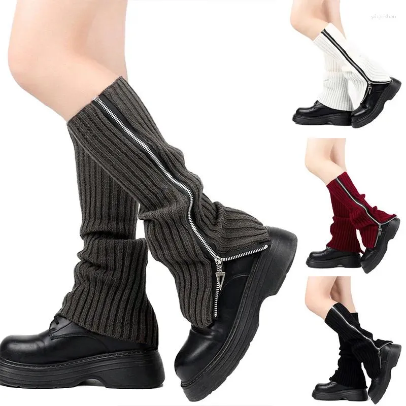 Frauen Socken gotische gestrickte Bein wärmere Seite Reißverschluss Harajuku Punk Knie High Socken Cover coole Mädchen Freizeitschutzvorrat für