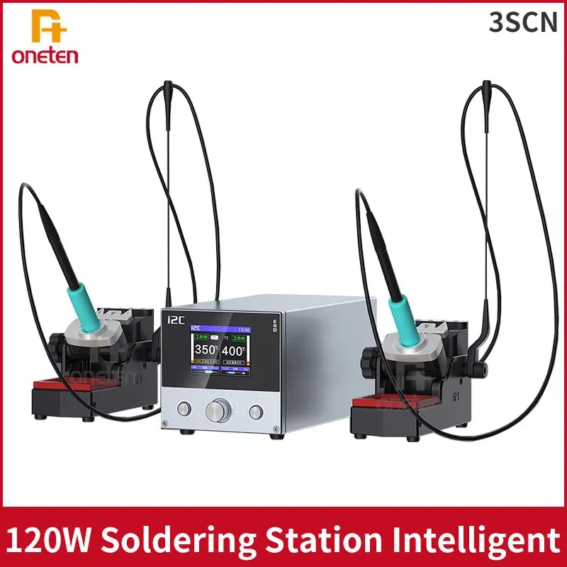ステーションI2C 3SCN 120Wはんだ付けステーションインテリジェントデュアルチャネル溶接ステーションサポートT210 T115ハンドルヒントPCB IC修理はんだツール