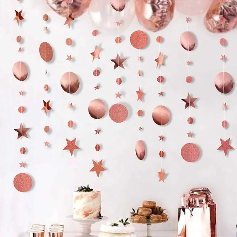 Banner Flags 4m Paper Star Round Garland Rose Gold Hanging Banner Flag Diy Adult Kids Birthday Party Decoration Fournitures de mariage Baby Shower