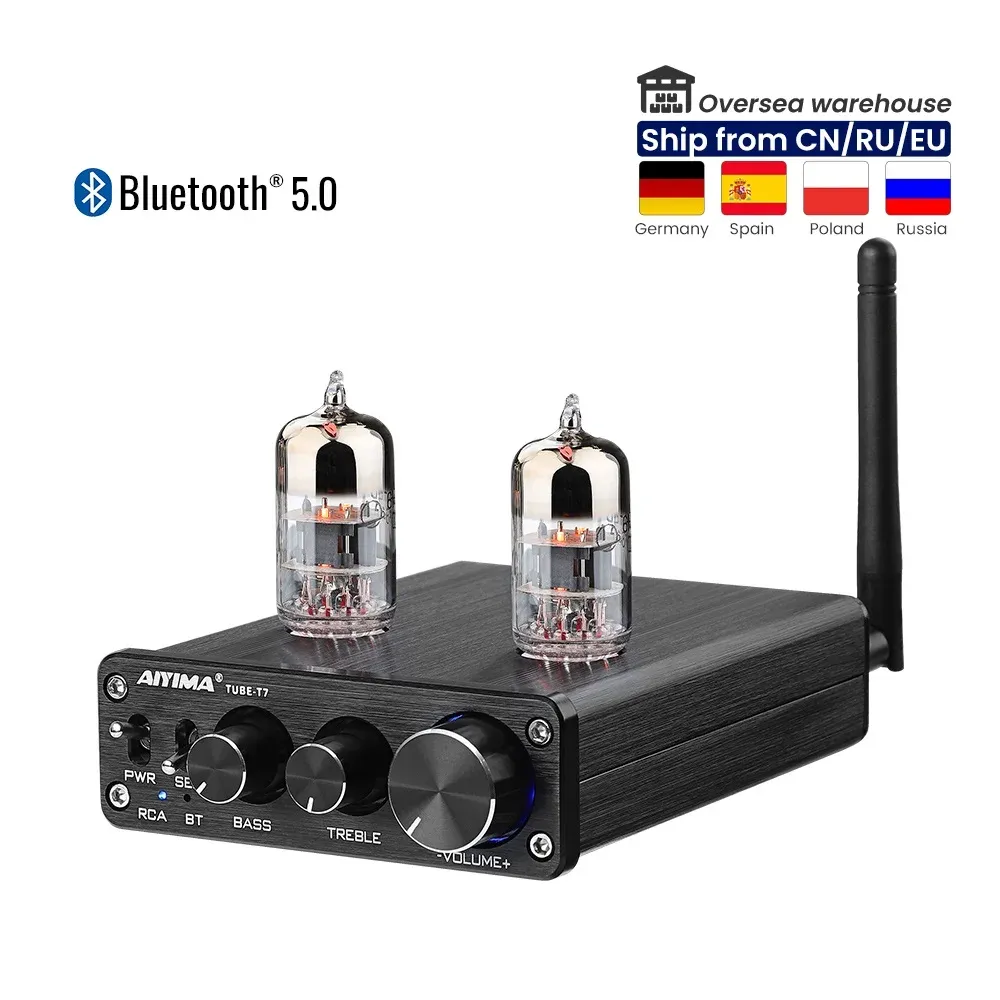 Wzmacniacz Aiyima Tube T7 Bluetooth 5.0 Wzmacniacz 6H3N Tube HiFi Stereo przedwzmacniacz przedwzmacniacz Odsuwnik od próżni TRONED TRONE Bass