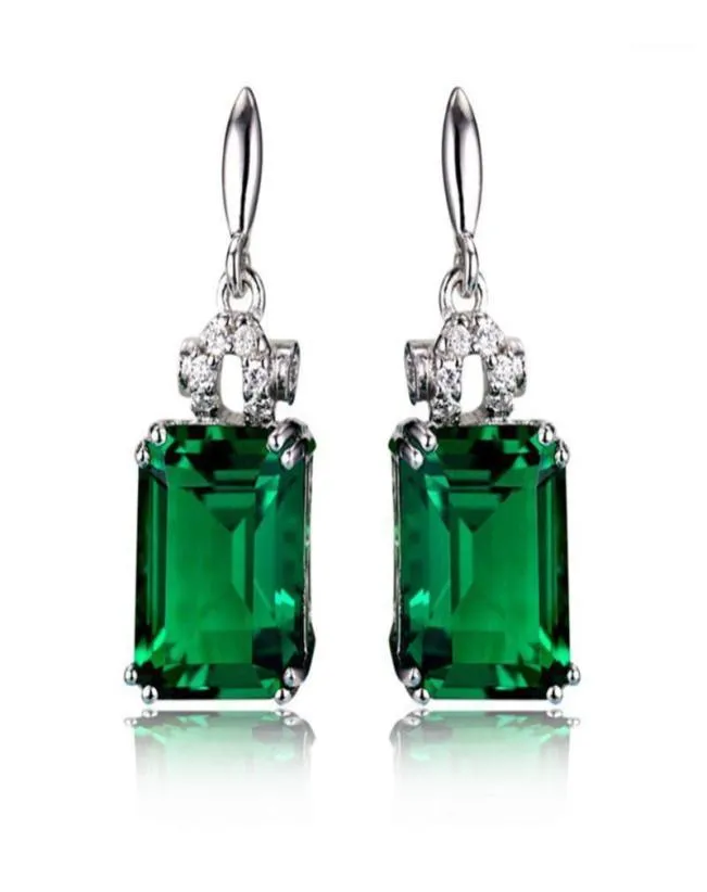 Zilveren kleur 925 Emerald Sieraden oorbellen voor vrouwen Peridot Mystic Jade Bizuteria edelsteen granaat Emerald Drop oorbellen vrouwelijk16731246