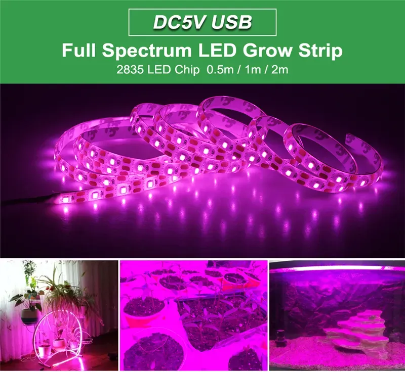 Full Spectrum led grow lights USB led strip lights 0.5m 1m 2m 2835 Chip LED Phyto Lamps For Greenhouse Hydroponic Plant Growing