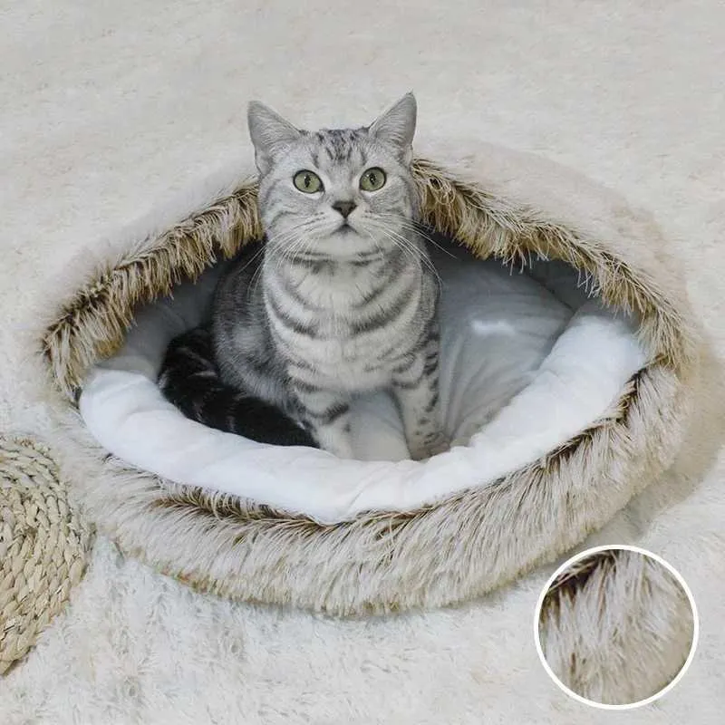 Letti per gatti mobili letto per compagnia cognello lungo inverno lussureggiante cuscino rotondo cuscino domestico caldo cestino da pet cagn cani da sonno sacca gatto nido di gatto per gatto per cani piccoli gatti