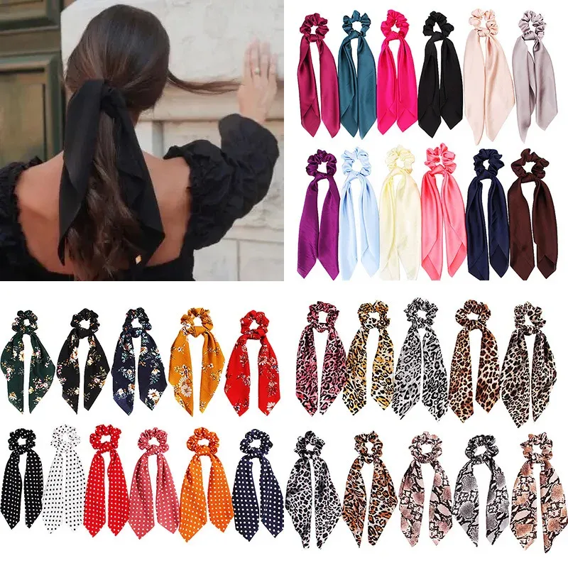 50pcs / lot mode coréen colore colore brèche liens de cheveux longs pour les femmes en queue de cheval écharpe sweet élastique coiffure accessoires de coiffure