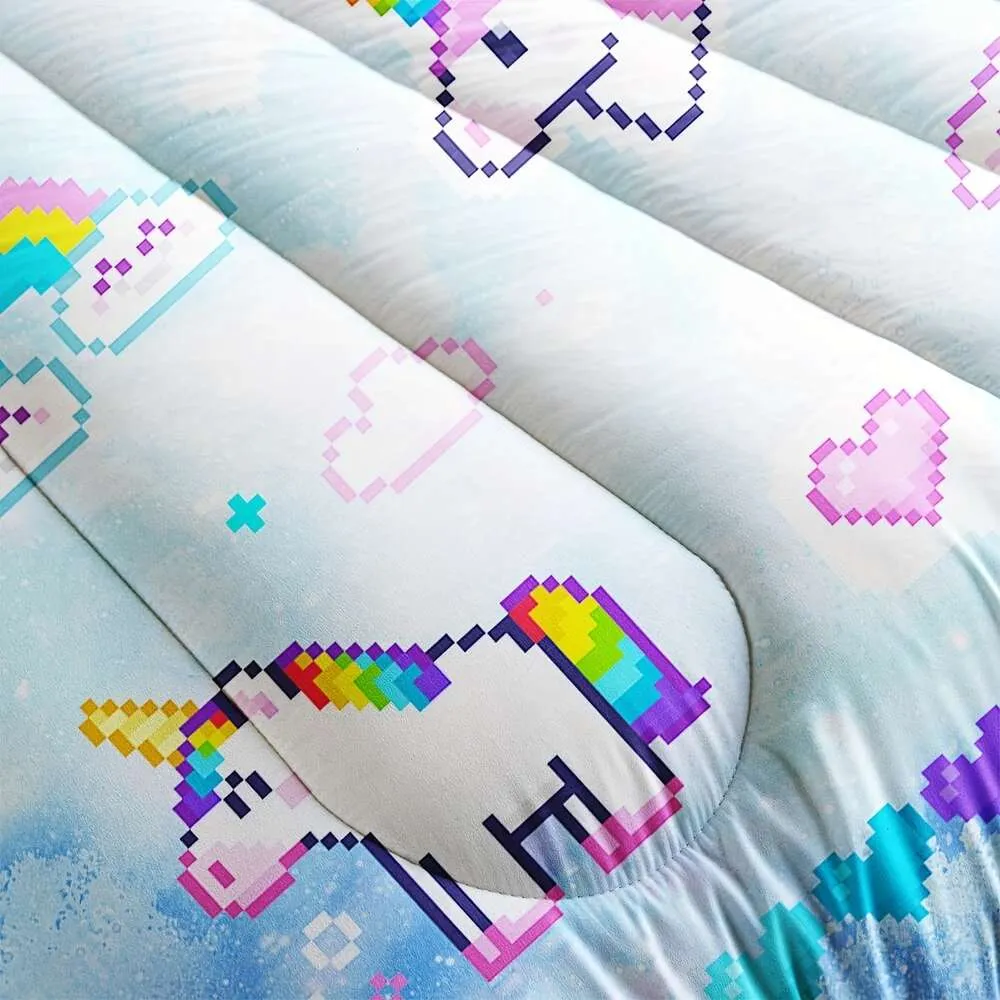 Duvet Cover 3 Galaxy Unicorn Comforter Sets Twin Size,Colorful Cute Animals for Girls Boys Adults,Bed in A Bag,Ultra Soft Microfiber Season Abstract Bedding Set