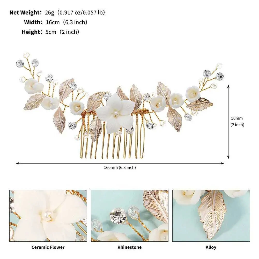 Hair de mariage bijoux mariée fleur peigne peigne golden feuille épingle à cheveux clip hinestone perle tiara élégant comport couvre-coiffure de mariage bijoux de mariage