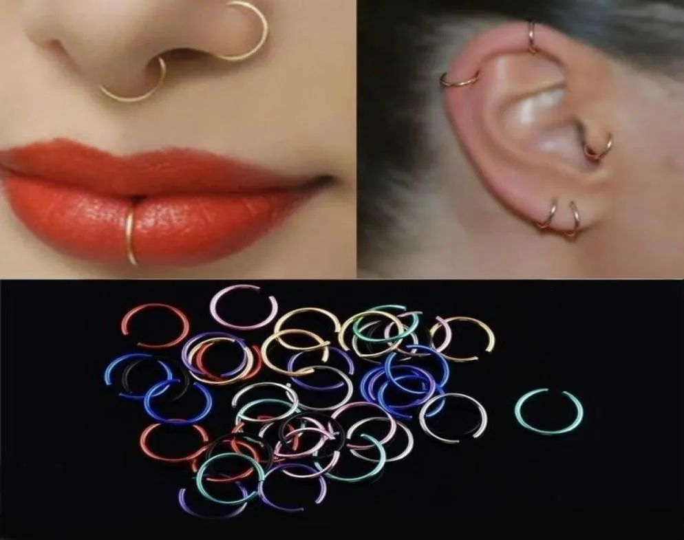 20pcs/pack Multicolor Golden Small Nose Ring Stainless Steel Open Piercing Septum Lip Hoop Rings Earrings lage Jewelry5628293
