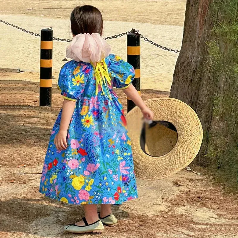 Summer Children Beach Robes Bohemian Style For Girls Flower Print Toddler Kids Girl Long 38y 240428