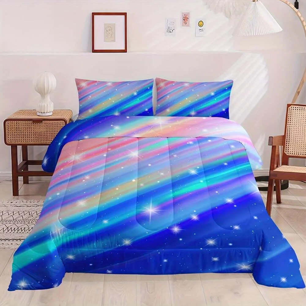 Copertura del piumone blu Rainbow Gradient Star Comporter Twin Size, set di biancheria da letto colorate ragazzi adolescenti, con 1 piumino e 2 federe