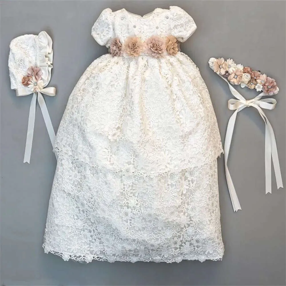 Pour les robes avec des filles de baptême, nouveau chapeau bébé et bandeau de dentelle appliquée perles de bijou de bijou de baptême