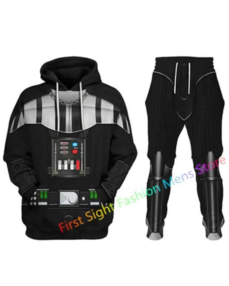 Les survêtements masculins Dark Cos Vader Cosplay Anime uniforme 3D Hoodies à hommes imprimés costumes de mode Sweat-shirt Sweatpants de conception Tracksuit 2 pièces T240505