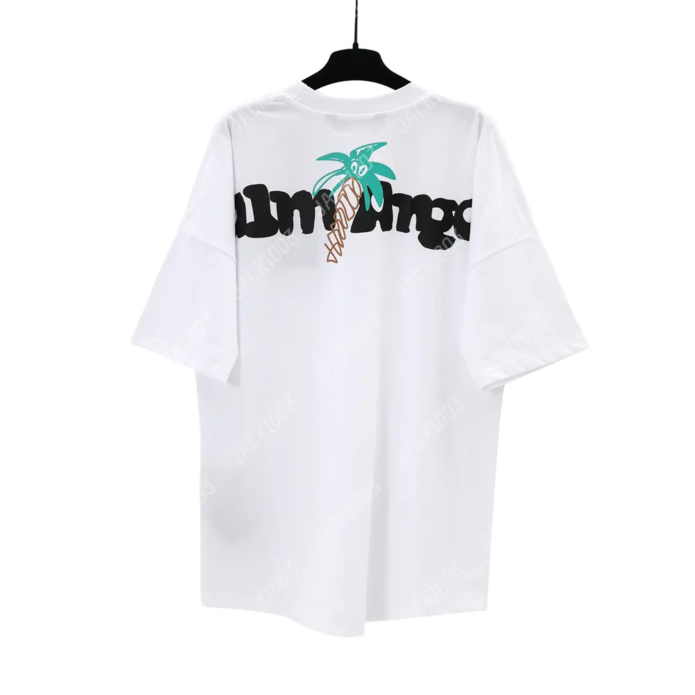 Palm PA toppar handritad miami logotyp sommar lös luxe tees unisex par t skjortor retro streetwear överdimensionerade t-shirt änglar 2250 psv