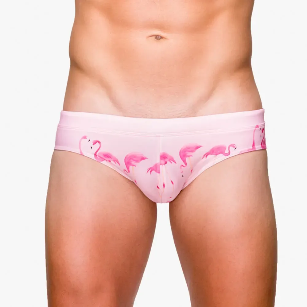 Costumes rose / violon Blue Flamingo Imprimé sexy Men de bain pour hommes sexy