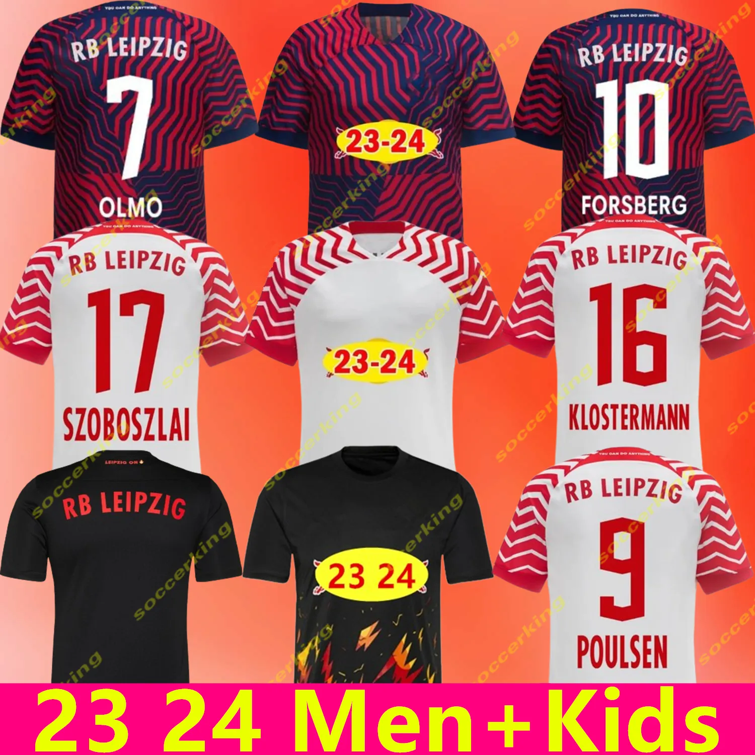 23 24 RB Nkunku Lipzigs Silva Soccer Maglie 2023 2024 camicie da calcio RBL Haidara olmo Szoboszlai Poulsen Klostermann Forsberg Laimer Men Kids Kipziges