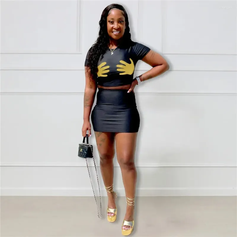 Wholesale Hand Print Bodycon Mini Skirt Set 5 Solid Color Work Outfits Summer 2022 With Short T Shirt And Matching Outfit Style 9736 From Hhepinggee 73.28 DHgate.Com