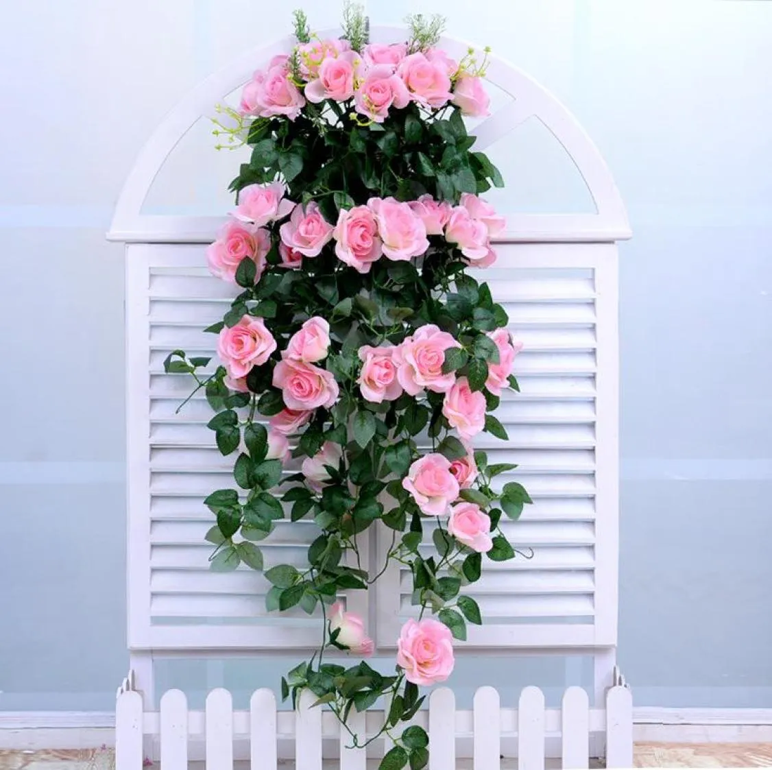 Nicht verwobene Stoffsimulation Rosenwand Hanging Rebe künstliche falsche Blumenpflanze Hängende Korb Wohnzimmer Balkon Dekoration2778768