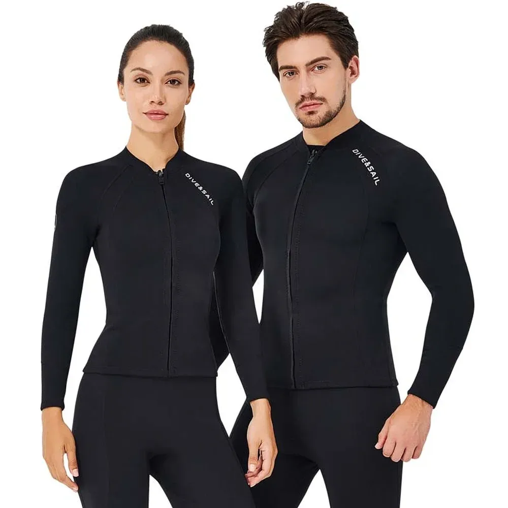 Costumes 1pcs 2 mm néoprène noir tops tops couple couple à manches longues veste de plongée nage de plongée de plongée