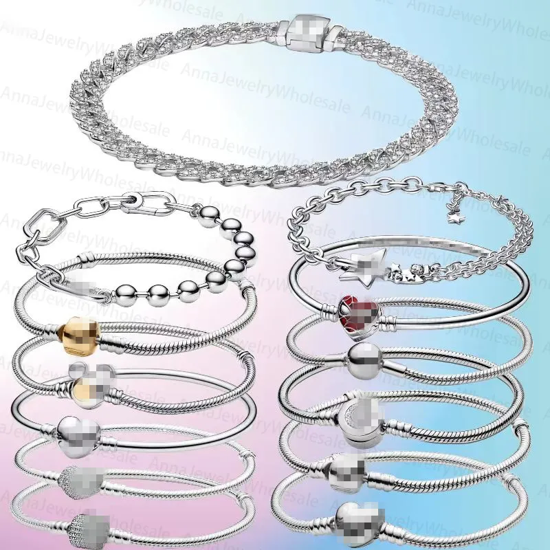 Högkvalitativ designer Charms Armband för kvinnor Diamond 925 Silverkedja DIY Fit Pandoras Luxury Storlek 16-21cm Armbandsmycken gåva med originallåda