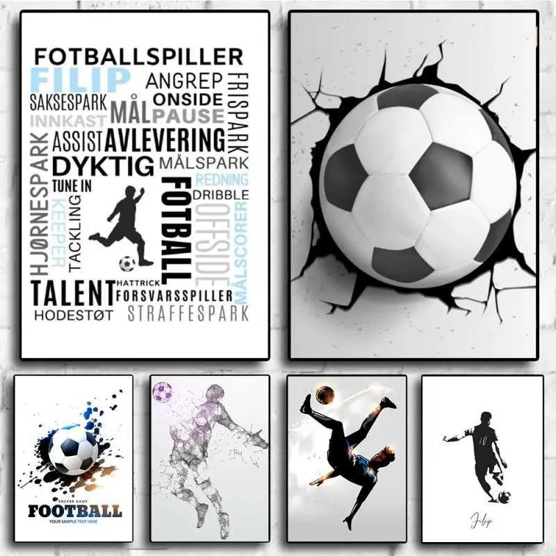 RS Modern Abstract Wall Art Black and White Football Creative Oil på Canvas Affischer and Prints Sports Living Room Decoration Gifts J240505