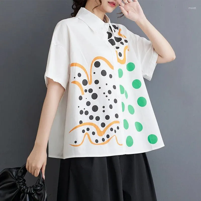 Blouses pour femmes Japonais Style Imprimé floral polka point à manches courtes en vrac noir blanc d'été chemisier de la mode Fashion Women Casual