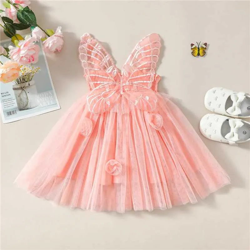 Sukienki dla dziewczynki dziewczyny sukienki księżniczki Baby Butterfly Wings Tiulle Costume Kids Summer Rleeveless Sukienki Nowonarodzone urodziny Partyl2405